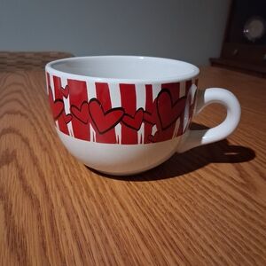Heart Patterned Red and White Soup Mug